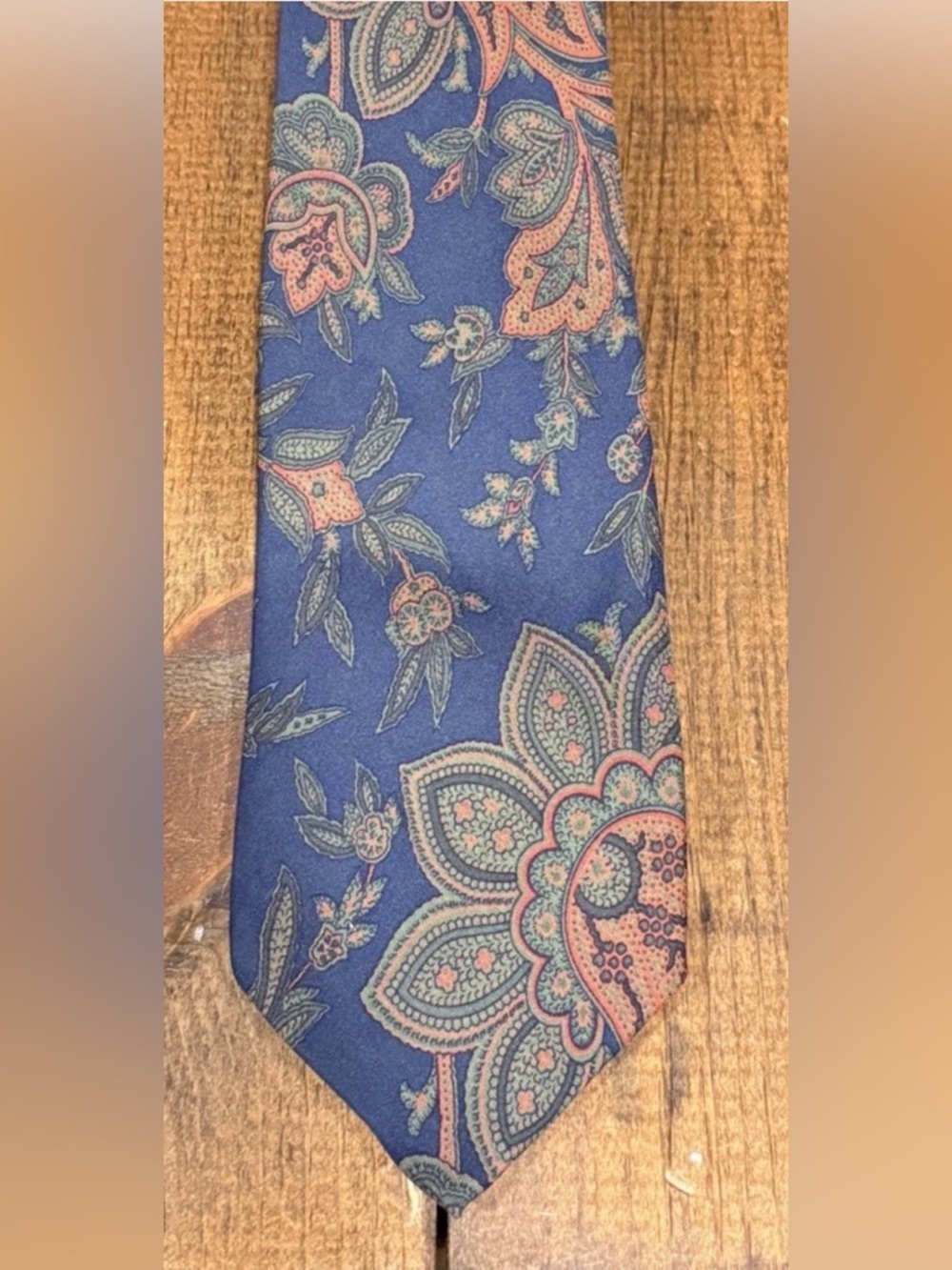 Luciano Barbera Italy Vintage Navy Silk Tie Oversized Botanical Paisley Floral